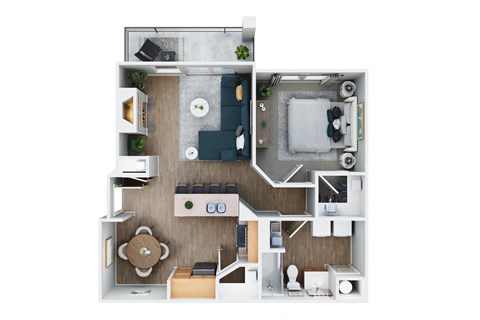 Floor plan for 1 bed, 1 bath, 987 sqft